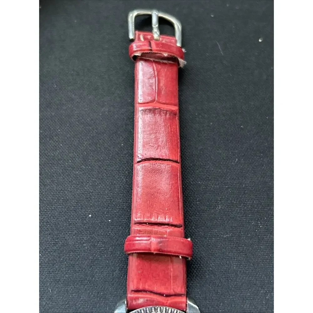 Silver Tone White Dial Red Band Women’s Quartz Watch